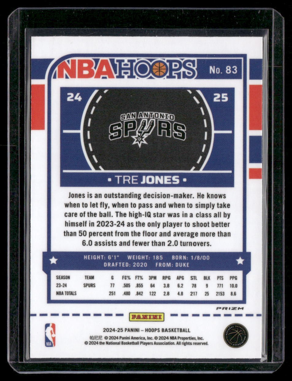 2024-25 Hoops #83 Tre Jones Premium Prizms Silver