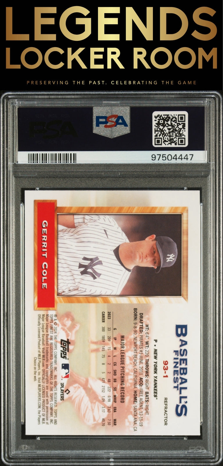 2024 Topps Finest What If 1993 Finest Prototypes Gerrit Cole Ref PSA 9