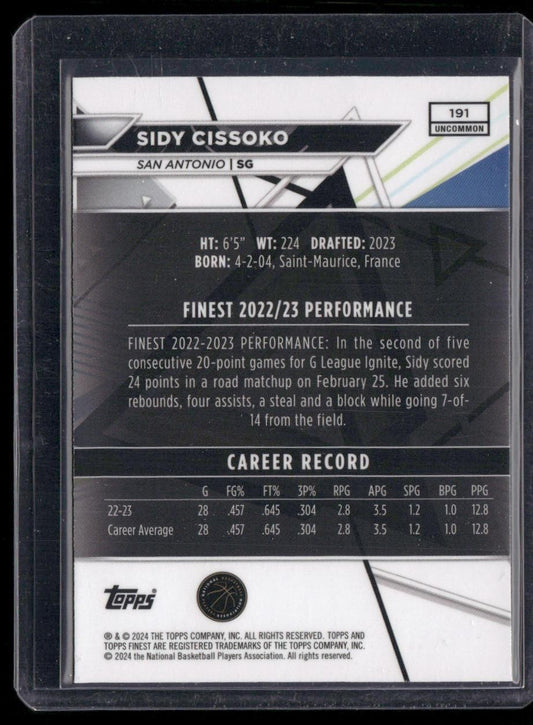 2023-24 Finest #191 Sidy Cissoko Blue Checkerboard Refractors #/75