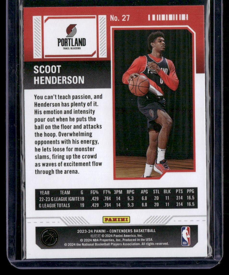 2023-24 Panini Contenders #27 Scoot Henderson Season Ticket Retail