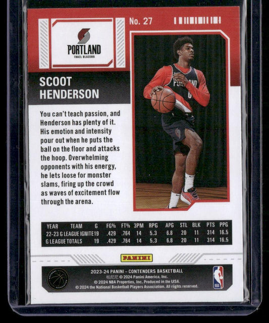 2023-24 Panini Contenders #27 Scoot Henderson Season Ticket Retail