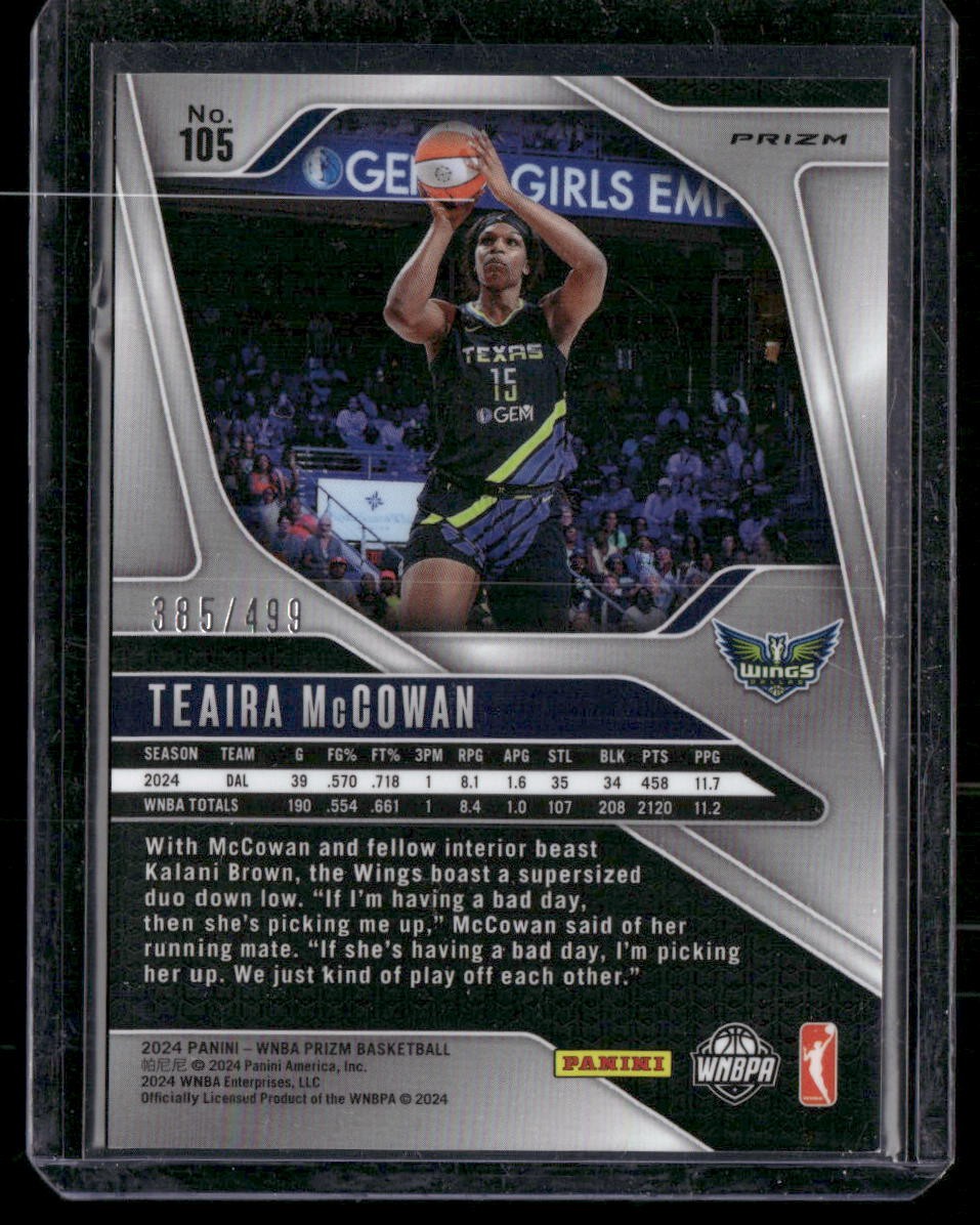 2024 Panini Prizm WNBA #105 Teaira McCowan Pulsar Prizms #/499