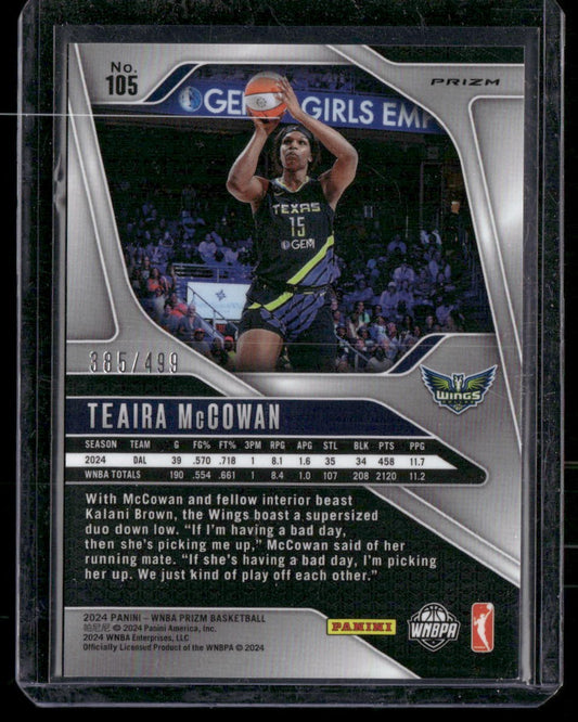 2024 Panini Prizm WNBA #105 Teaira McCowan Pulsar Prizms #/499