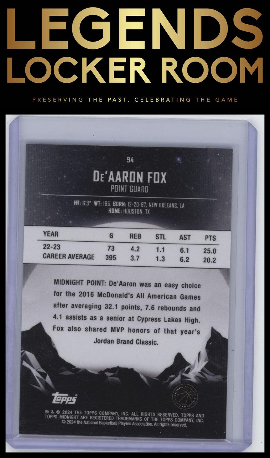 2023-24 Topps Midnight #94 De'Aaron Fox