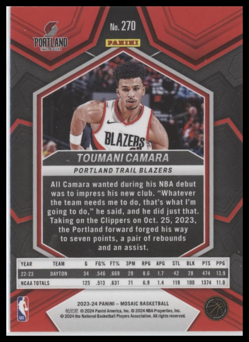 2023-24 Panini Mosaic #270 Toumani Camara NBA Debut