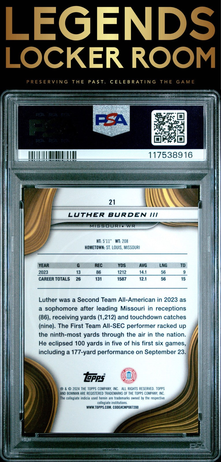 2024 Bowman Best University #21 Luther Burden Iii Lime Green Geometric PSA 7