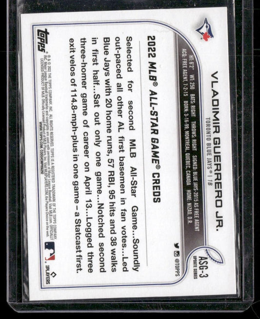 2022 Topps Update #ASG-3 Vladimir Guerrero Jr. 2022 MLB All-Star Game