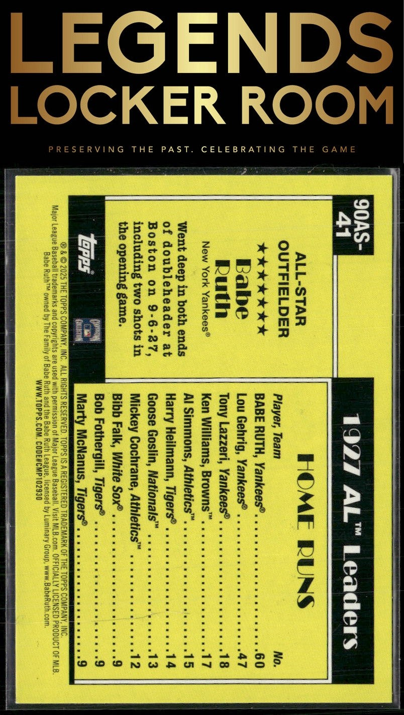 2025 Topps #90AS-41a Babe Ruth 1990 Topps Baseball 35th Anniversary All-Stars