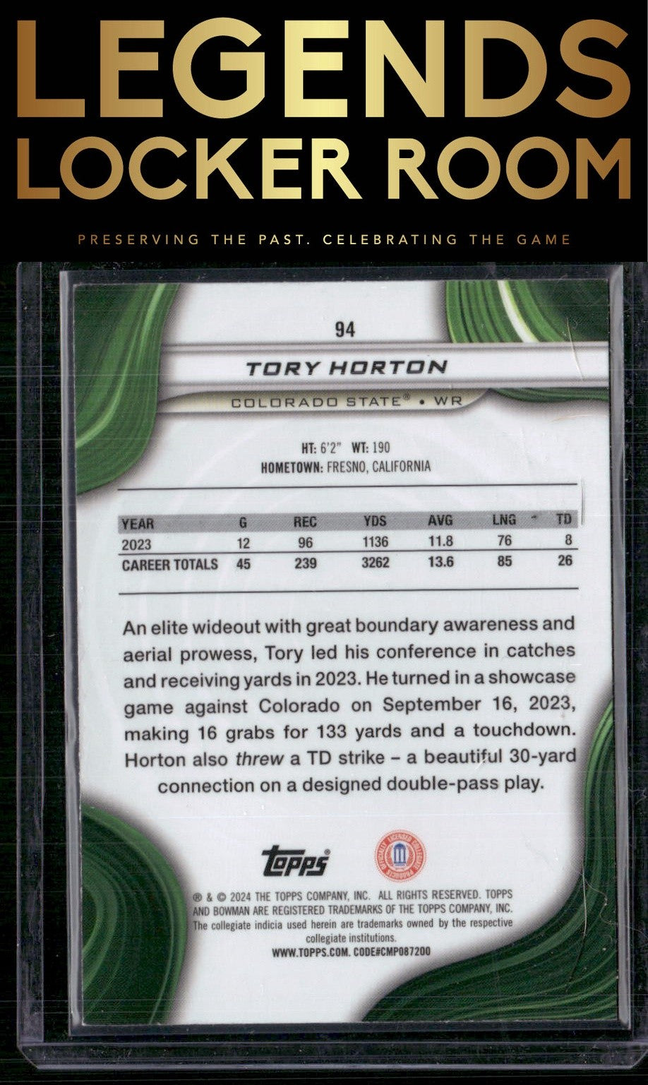 2024 Bowman University Best #94 Tory Horton Blue Refractor #/149