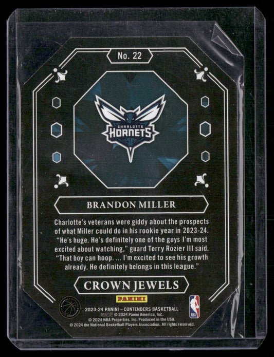 2023-24 Panini Contenders #22 Brandon Miller Crown Jewels
