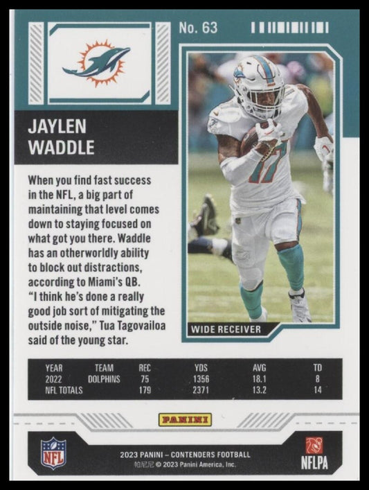 2023 Panini Contenders #63 Jaylen Waddle Season Ticket
