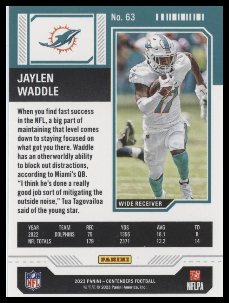 2023 Panini Contenders #63 Jaylen Waddle Season Ticket