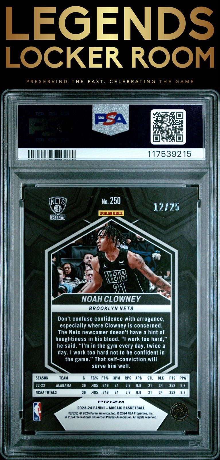 2023 Panini Mosaic #250 Noah Clowney White PSA 9