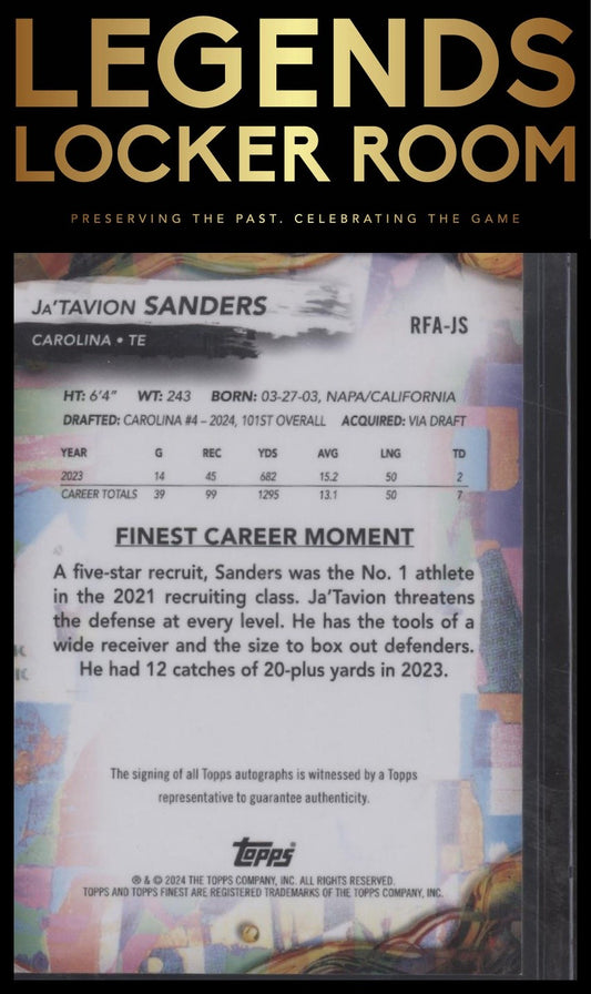 2024 Finest #RFA-JS Ja'Tavion Sanders Rookie Finest Autographs
