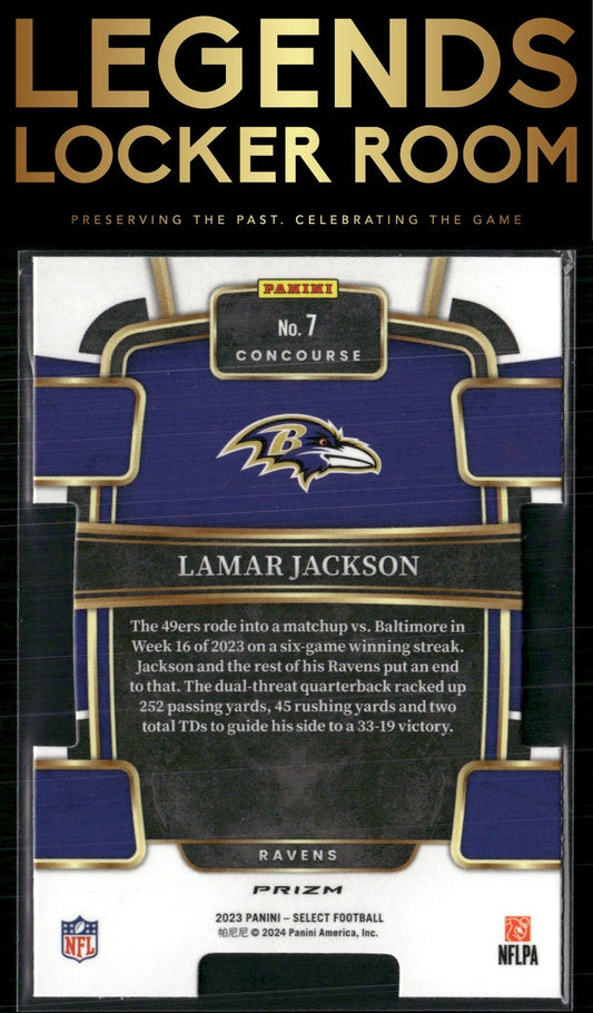 2023 Panini Select #7 Lamar Jackson Red and Blue Prizms Die Cuts