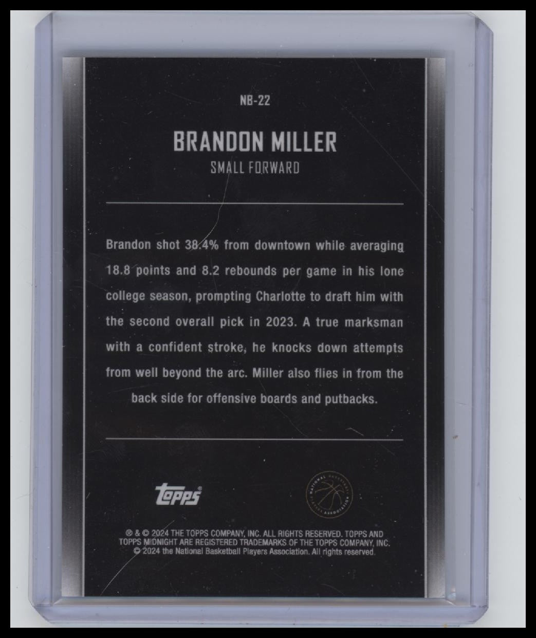 2023-24 Topps Midnight #NB-22 Brandon Miller Nightball Moon Beam
