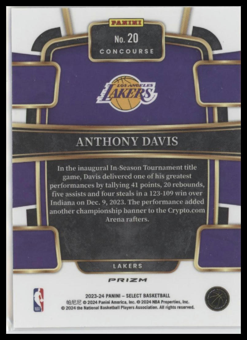 2023-24 Panini Select #20 Anthony Davis Orange Flash Prizms