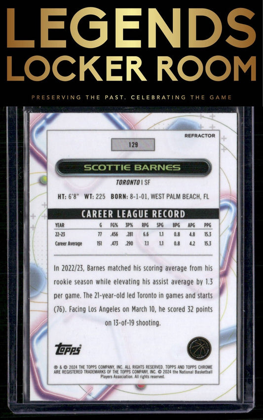 2023-24 Topps Chrome Cosmic #129 Scottie Barnes Refractors
