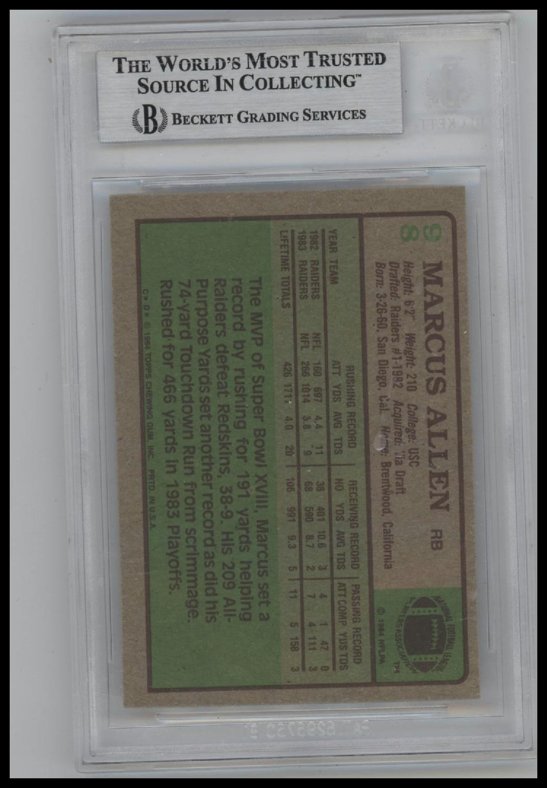 1984 Topps #98 Marcus Allen BGS Authentic
