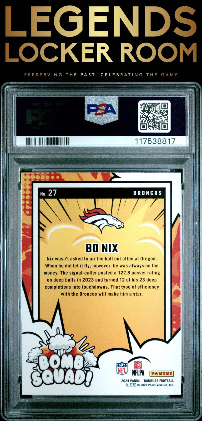 2024 Panini Donruss Bomb Squad #27 Bo Nix PSA 8
