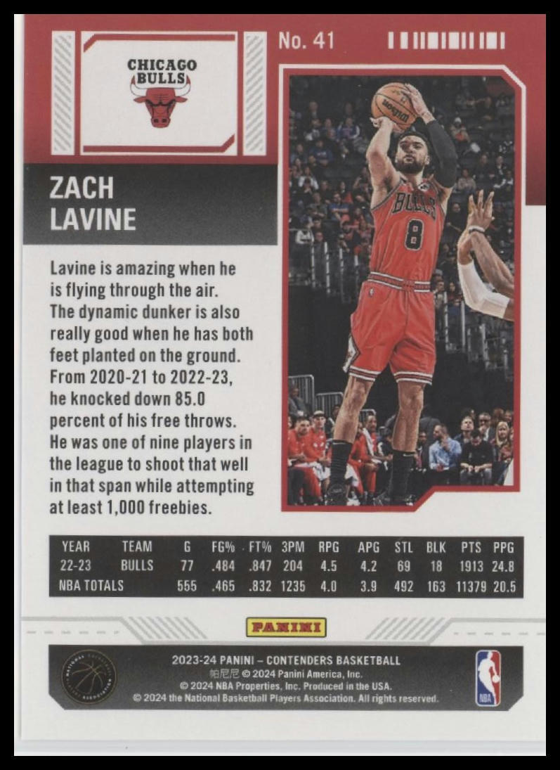 2023-24 Panini Contenders #41 Zach LaVine Season Ticket Premium Edition