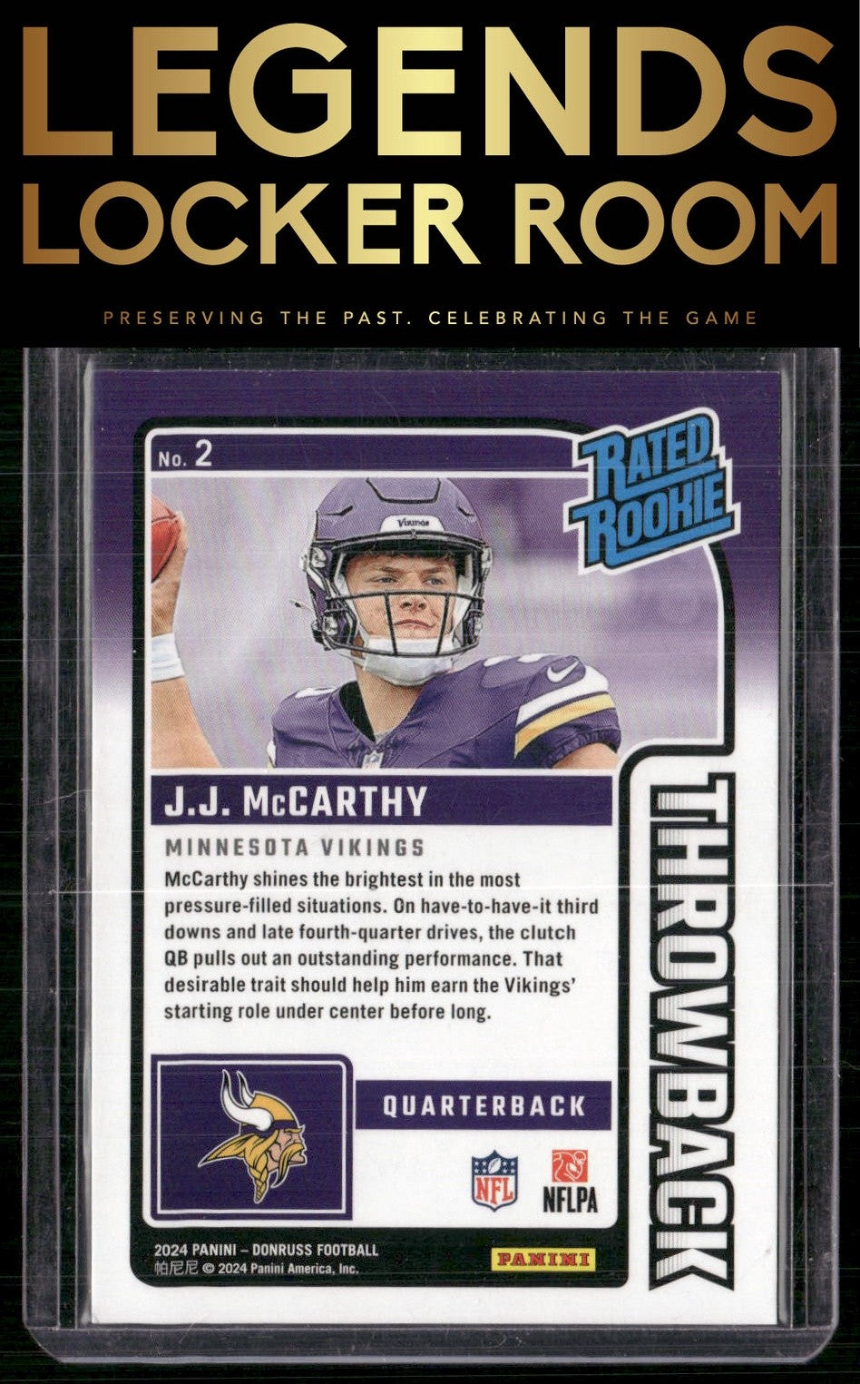 2024 Donruss #2 J.J. McCarthy Rated Rookies Throwback