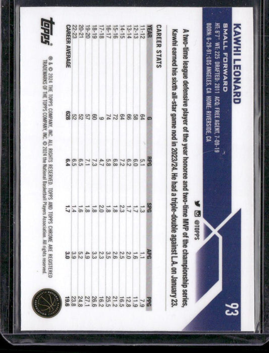 2023-24 Topps Chrome #93 Kawhi Leonard