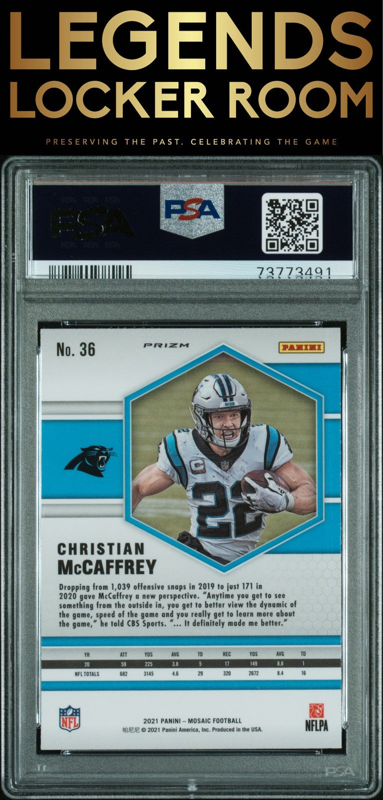 2021 Panini Mosaic #36 Christian Mccaffrey Genesis PSA 10