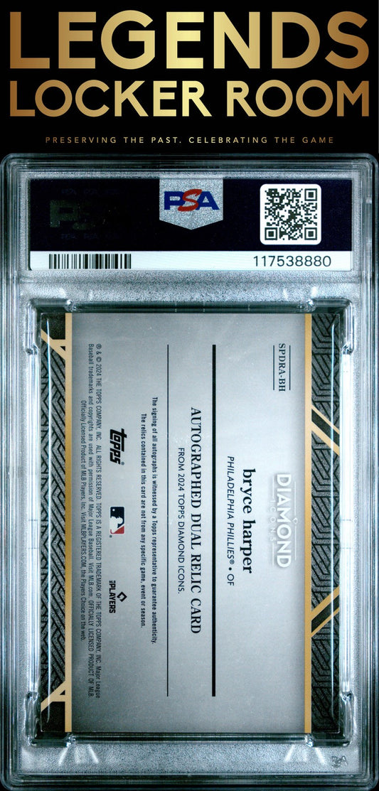 2024 Topps Diamond Icons Single-Player Autograph Dual Relics Bryce Harper PSA 8
