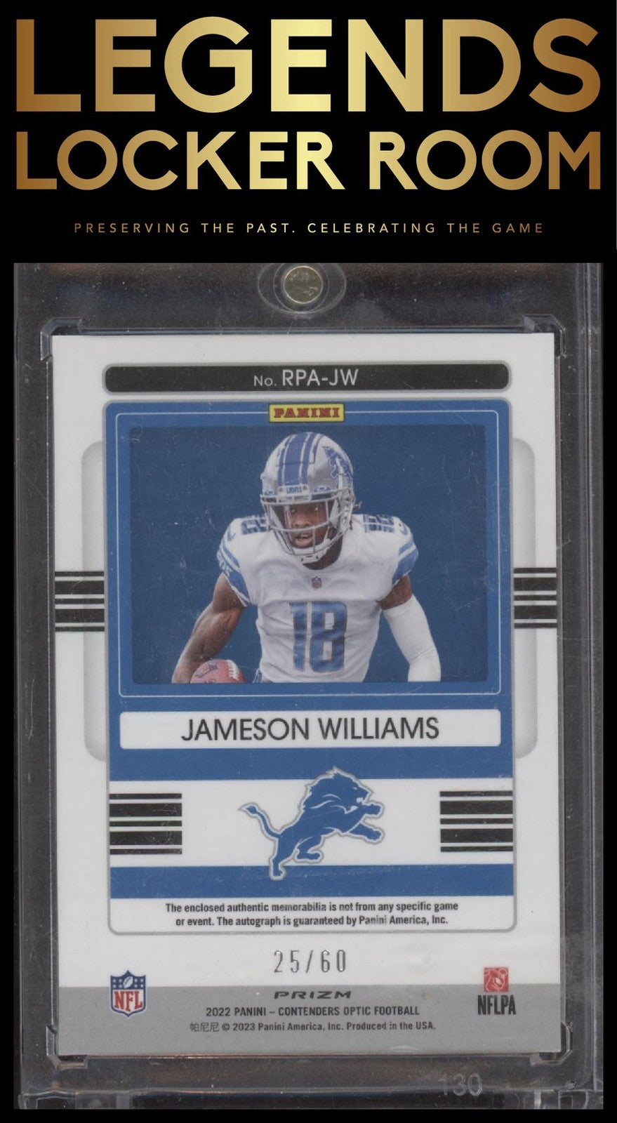 2022 Panini Contenders Optic Jameson Williams Rookie Patch Auto /60