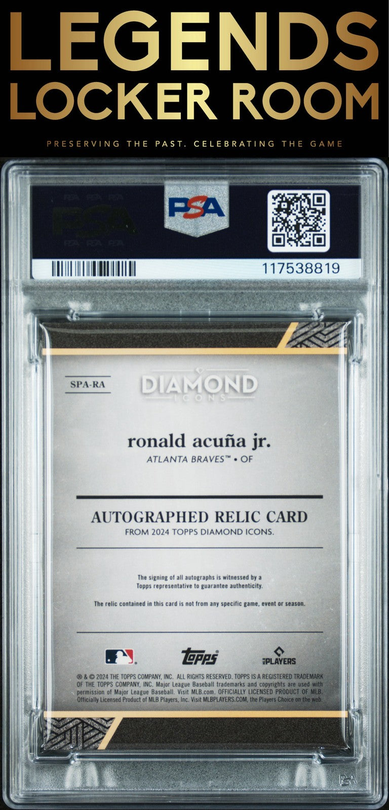 2024 Topps Diamond Icons Single-Player Autographed Relics Ronald Acuna Jr. PSA 8