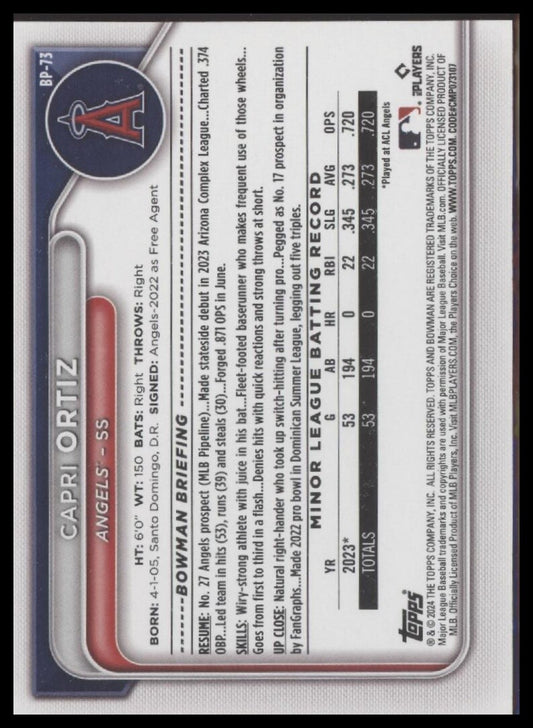 2024 Bowman #BP-73 Capri Ortiz Prospects