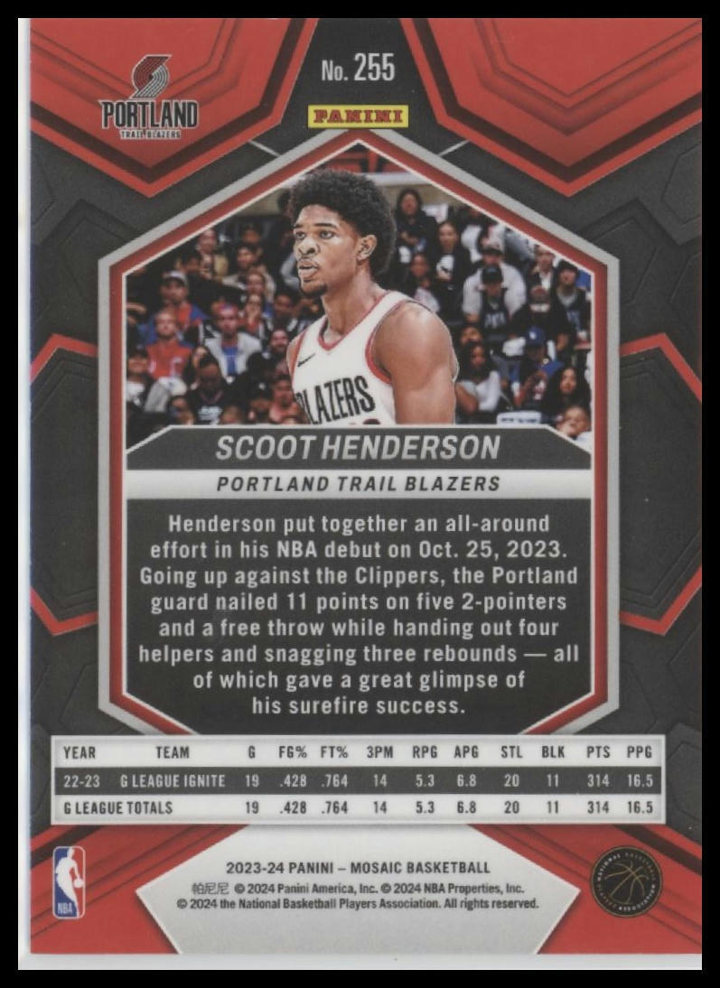 2023-24 Panini Mosaic #255 Scoot Henderson NBA Debut