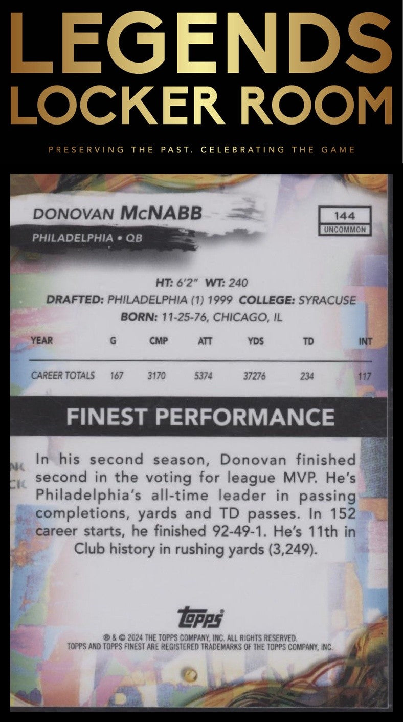 2024 Finest #144 Donovan McNabb Sky Blue Refractor #/250