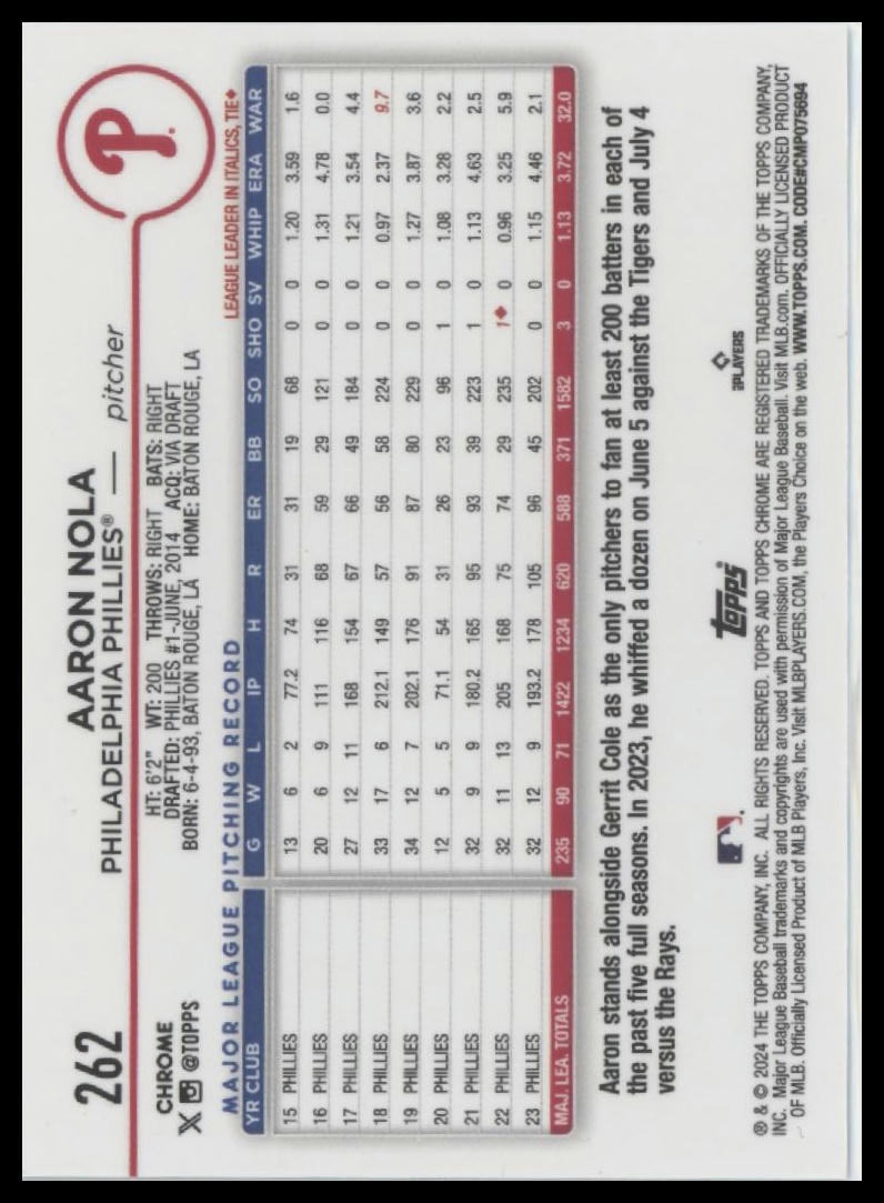 2024 Topps Chrome #262 Aaron Nola