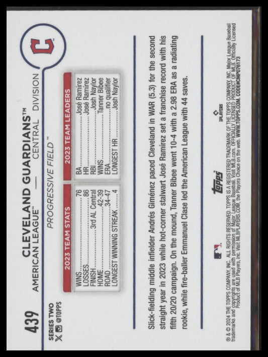 2024 Topps #439 Cleveland Guardians