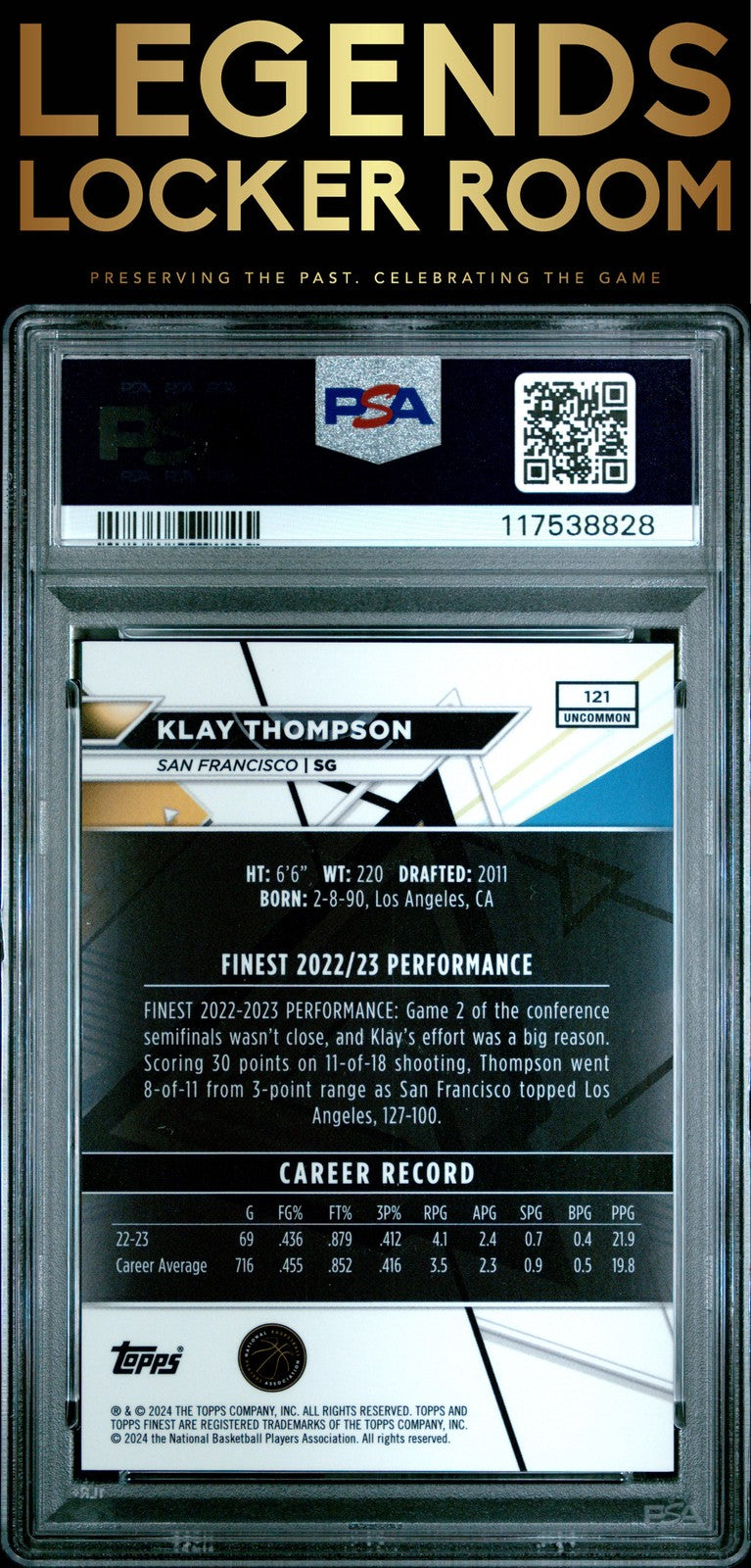 2023 Topps Finest #121 Klay Thompson Red/Black Geometric PSA 10