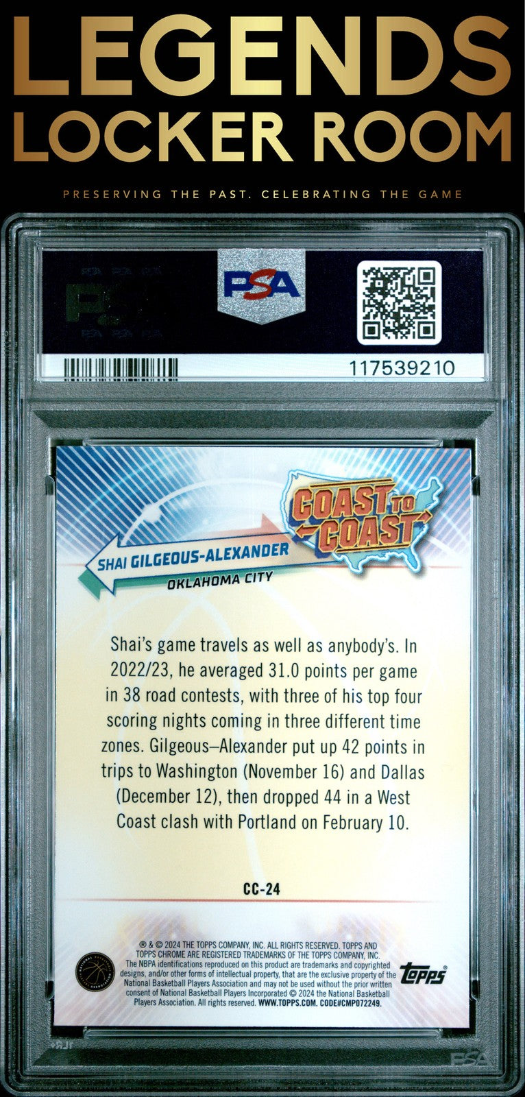 2023 Topps Chrome Coast To Coast S. Gilgeous-Alexander Orange /25 PSA 10