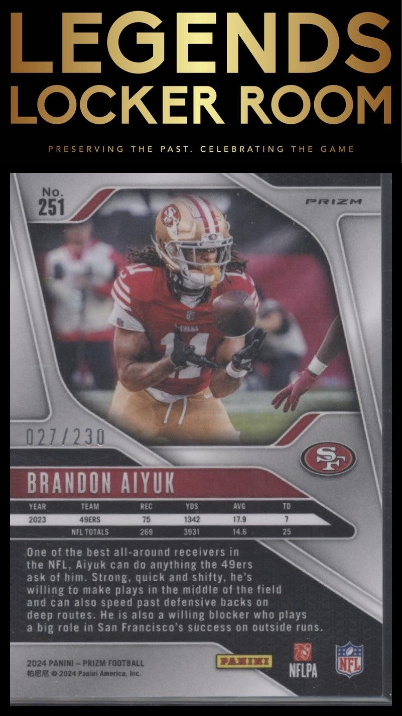 2024 Panini Prizm #251 Brandon Aiyuk Blue Wave #/230