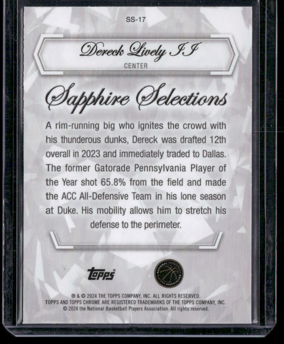 2023-24 Topps Chrome Sapphire #SS-17 Dereck Lively II Sapphire Selections
