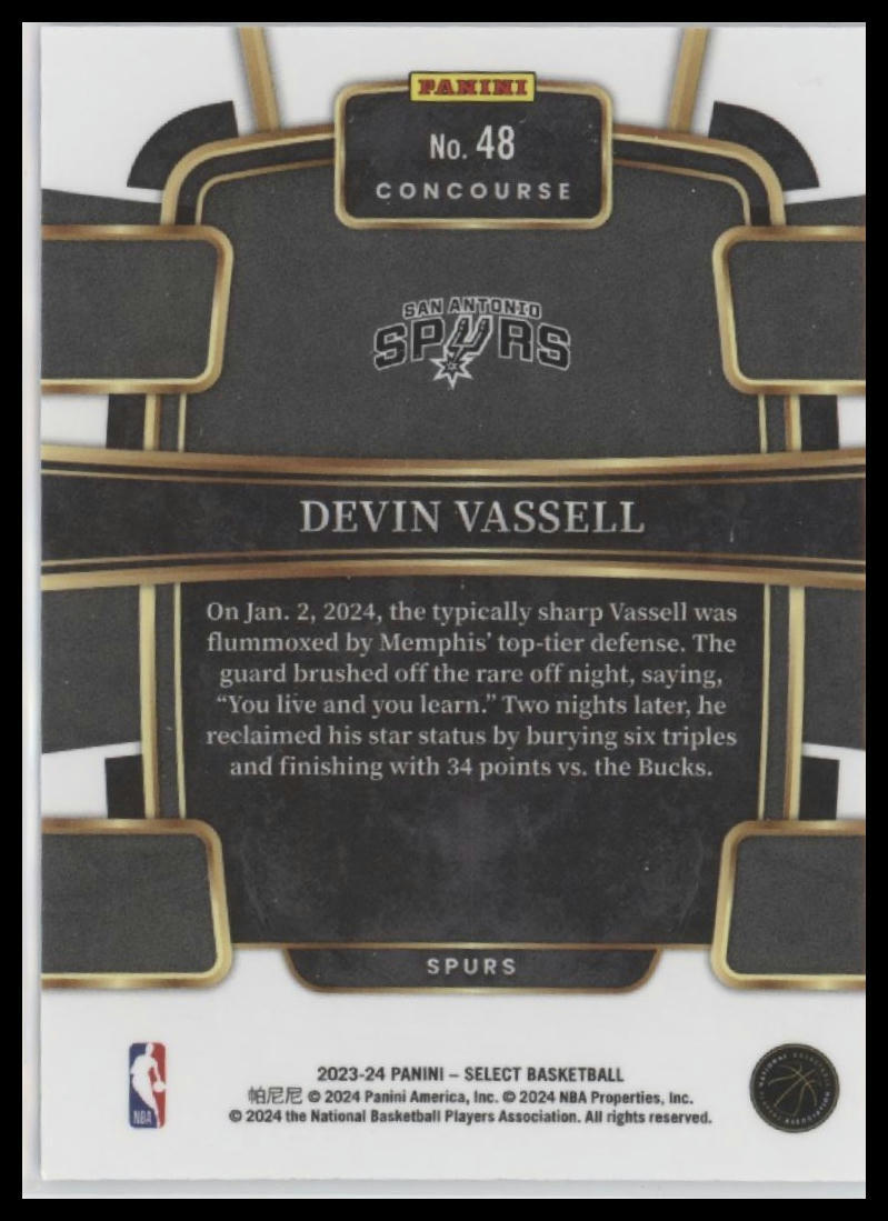 2023-24 Panini Select #48 Devin Vassell Blue (Retail Base)