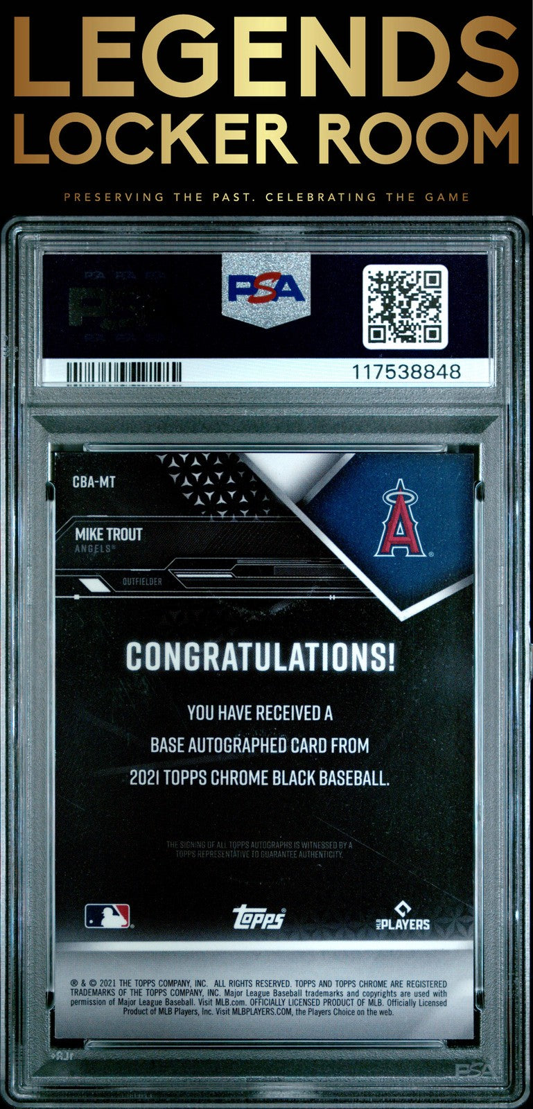 2021 Topps Chrome Black Autographs Mike Trout Orange Refractor 07/25 PSA 10