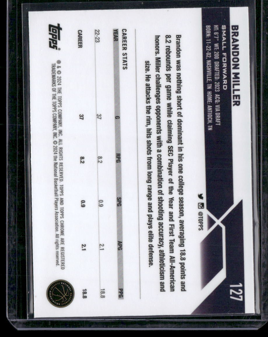 2023-24 Topps Chrome Sapphire #127 Brandon Miller