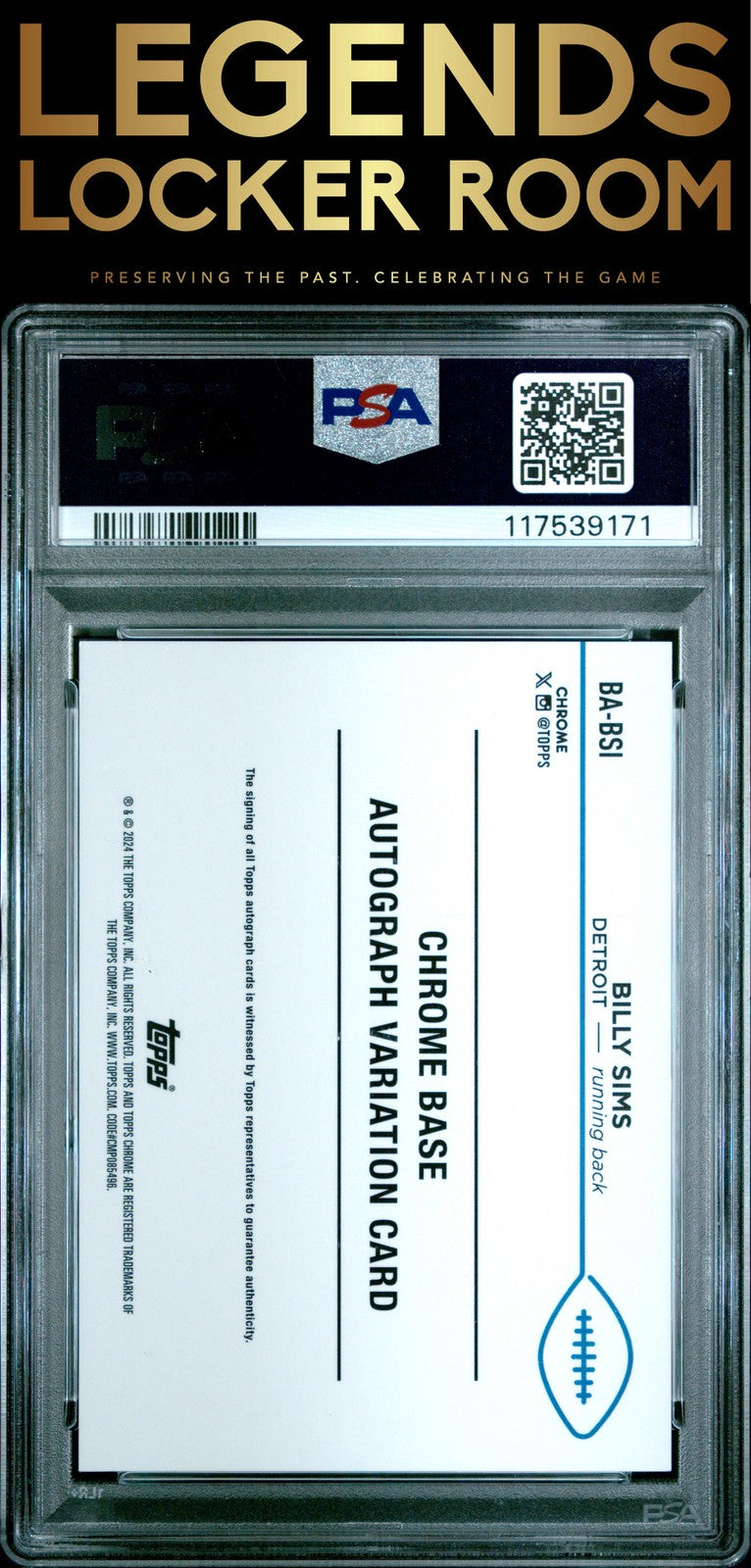 2024 Topps Chrome Base Autographs Variations Billy Sims Orange Geo PSA 9