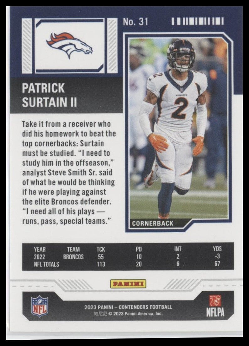 2023 Panini Contenders #31 Patrick Surtain II Season Ticket Retail