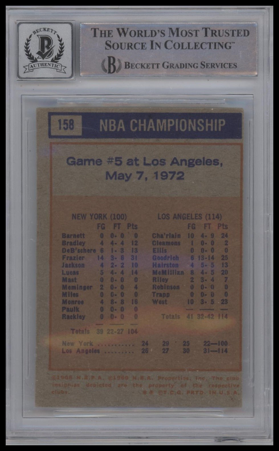 1972-73 Topps #158 Playoffs G5/Jerry West Auto BGS 10
