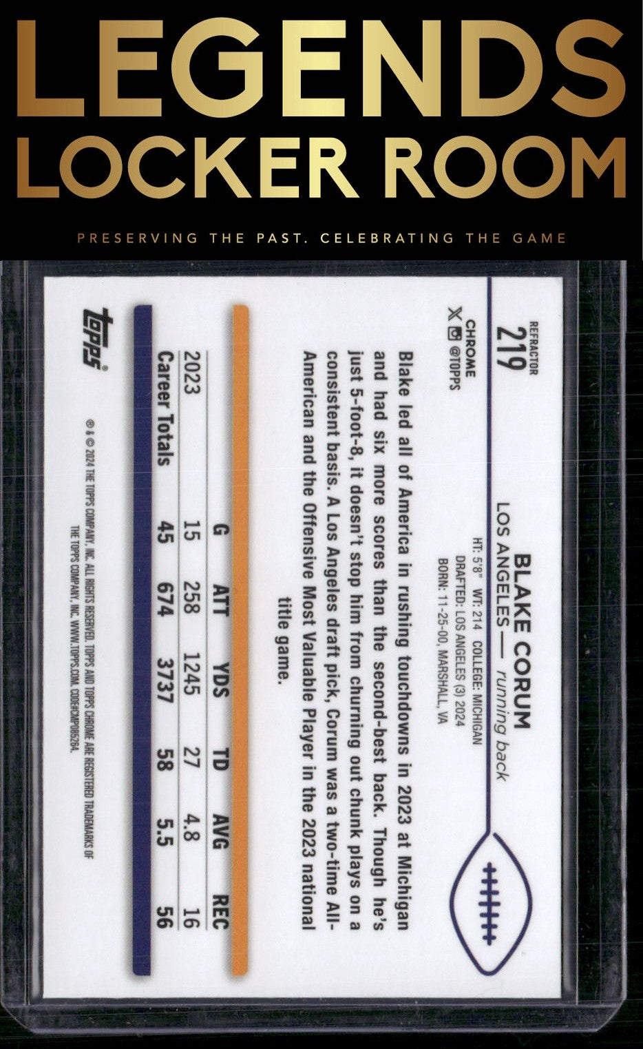 2024 Topps Chrome #219 Blake Corum Refractor