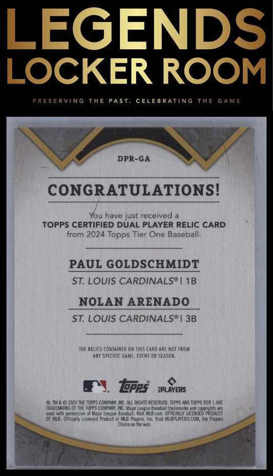 2024 Topps Tier One Nolan Arenado / Paul Goldschmidt MEM Dual Player Relics /199