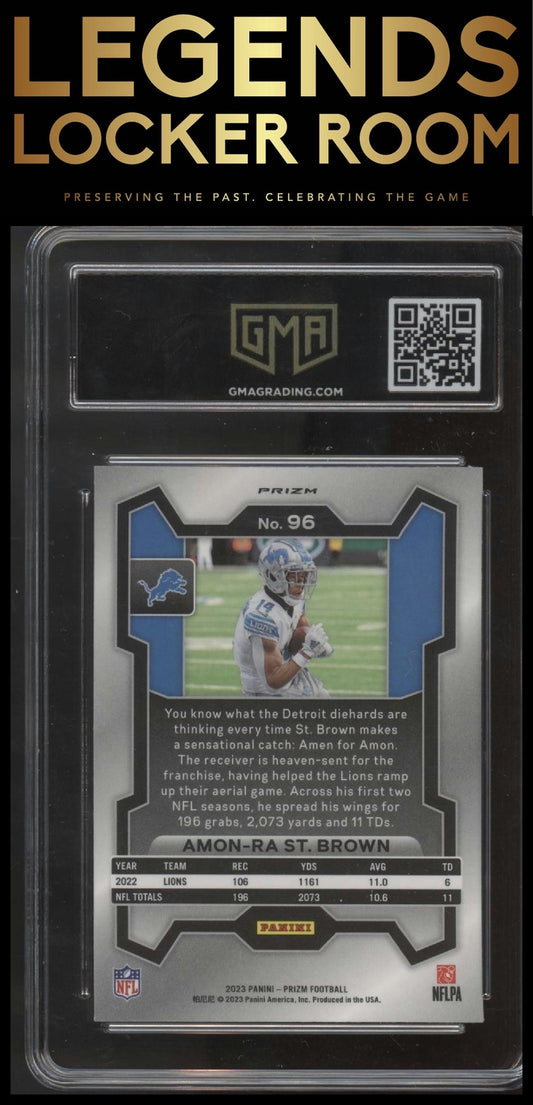 2023 Panini Prizm #96 Amon-Ra St. Brown Neon Green Pulsar GMA 10