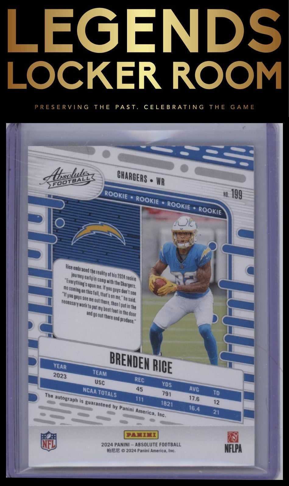 2024 Panini Absolute #199 Brenden Rice Signature Rookies Spectrum Orange #/75